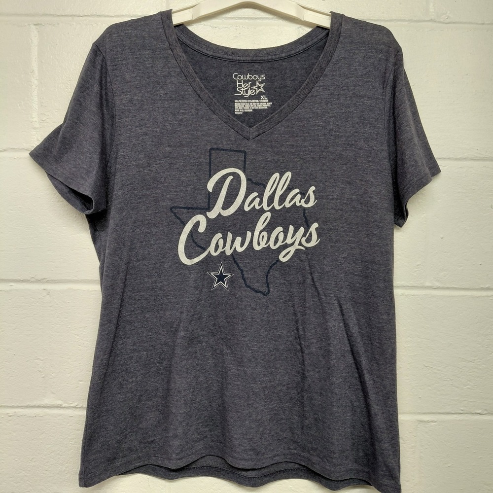 Dallas Cowboys NFL Womens XL Heathered‎ Blue V-neck Short Sleeve Shirt Football
